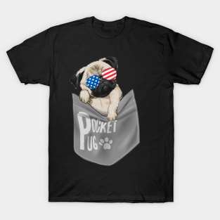 Pocket Pug American Flag 4th Of July T-Shirt